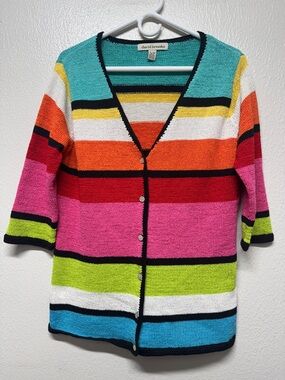 David Brooks Multicolor Striped V-Neck Button Cardigan - Size XL
